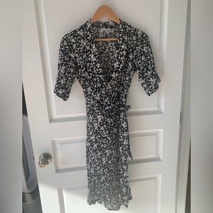 Ganni black and white floral wrap dress, size 34 (XS)